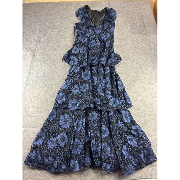 Lulus Dresses & Skirts - Lulus Blue Molinetto Floral Lace Tiered Maxi Dress V-Neck Formal Fairy Prom XS